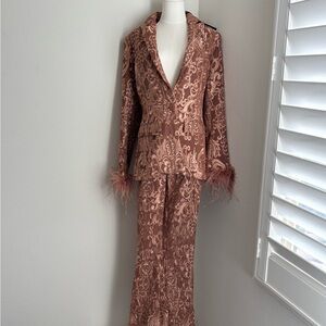 Fashion Nova Brown Embroidered Suit